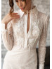 Long Sleeves Beaded Ivory Lace Wedding Dress